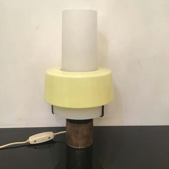 photo furniture Stilnovo Table Lamp Brass Opaline Glass Plexiglas 1950s Italy