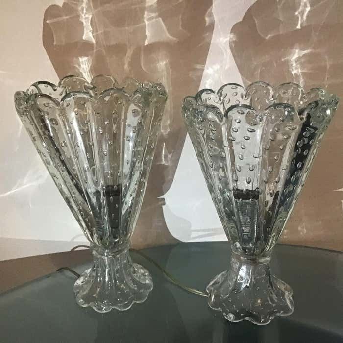 Barovier E Toso Couple Table Lamp Murano Glass 1940 Italy photo vinterior