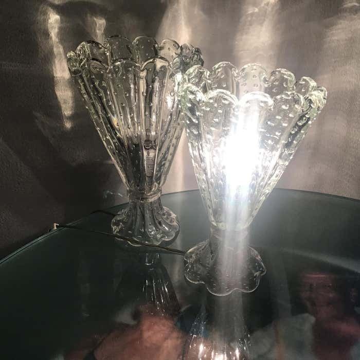 Barovier E Toso Couple Table Lamp Murano Glass 1940 Italy photo vintage