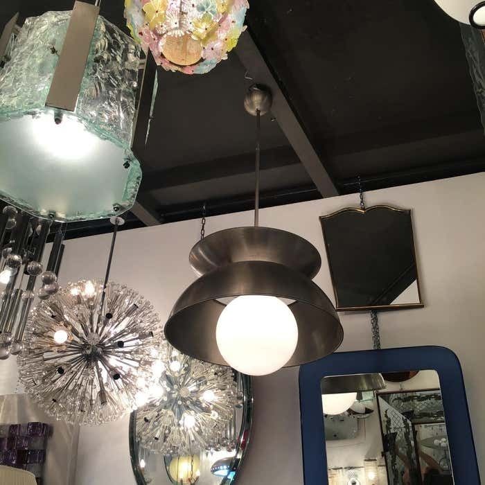 photo for sale Vico Magistretti "Cetra" Artemide Chandelier Metal Chrome Glass 1960 Italy