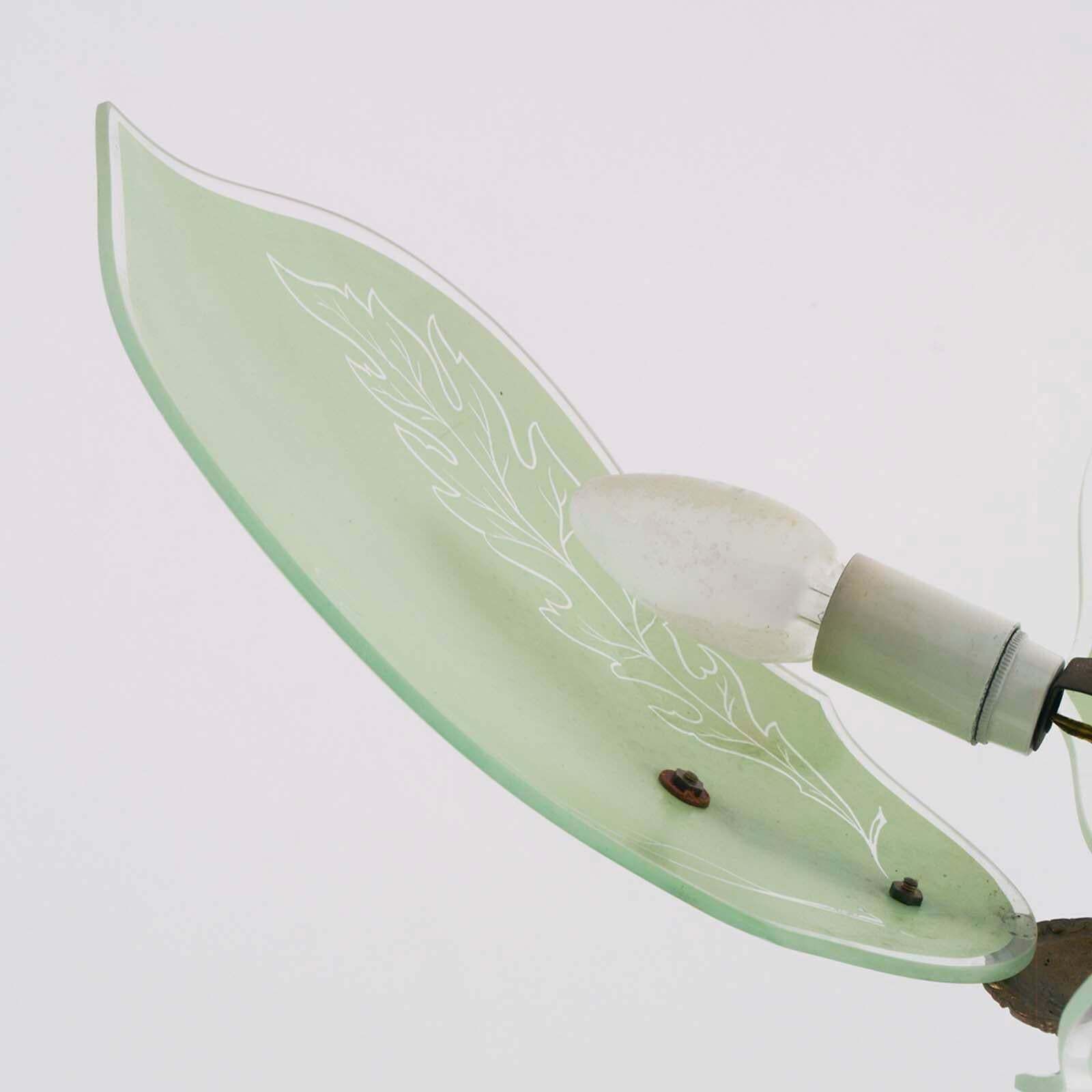 Art Decò 1920s Pendant Chandelier, Murano Glass Green Decored , Gilt Brass photo 3050.4