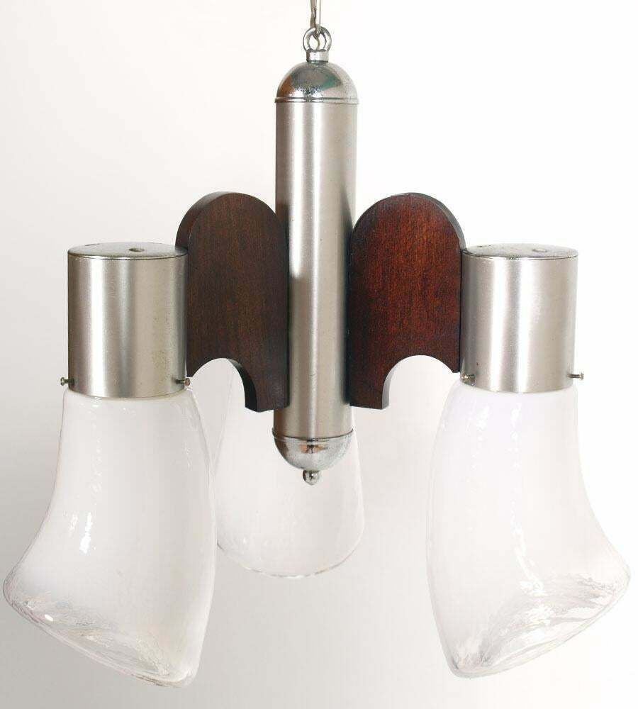 Stainless Steel Pendant Chandelier By Gaetano Sciolari For Mazzega, Murano Glass photo for sale