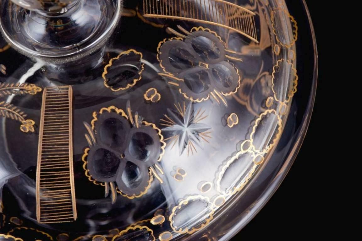 Lidded French Bowl In Mouth Blown Glass With Faceted Motifs And Gold Decoration. photo buy