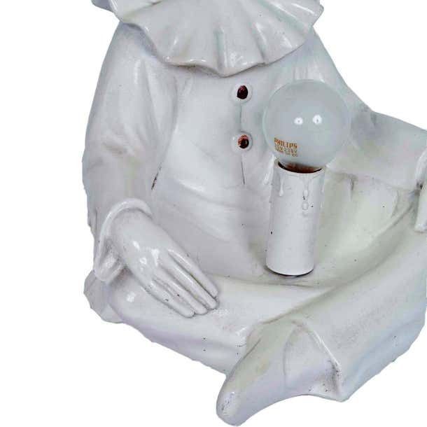 1950s Table Lamp Pierrot Figurine Statue Enamelled Ceramics By Nove Di Bassano photo Lighting