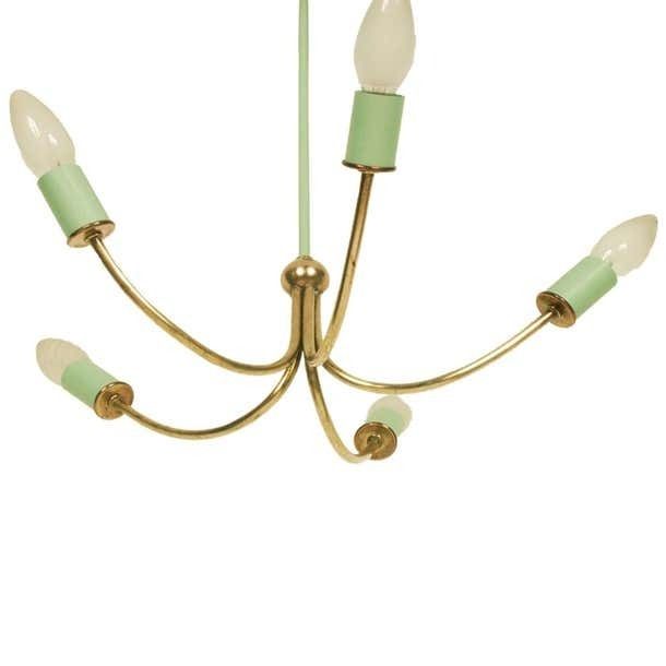 Italy 1920s Chandelier Art Deco, Gilt Brass And Painted Brass With Five Lights photo furniture