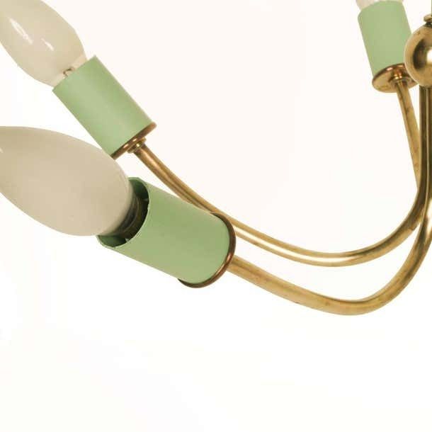 Italy 1920s Chandelier Art Deco, Gilt Brass And Painted Brass With Five Lights photo Lighting