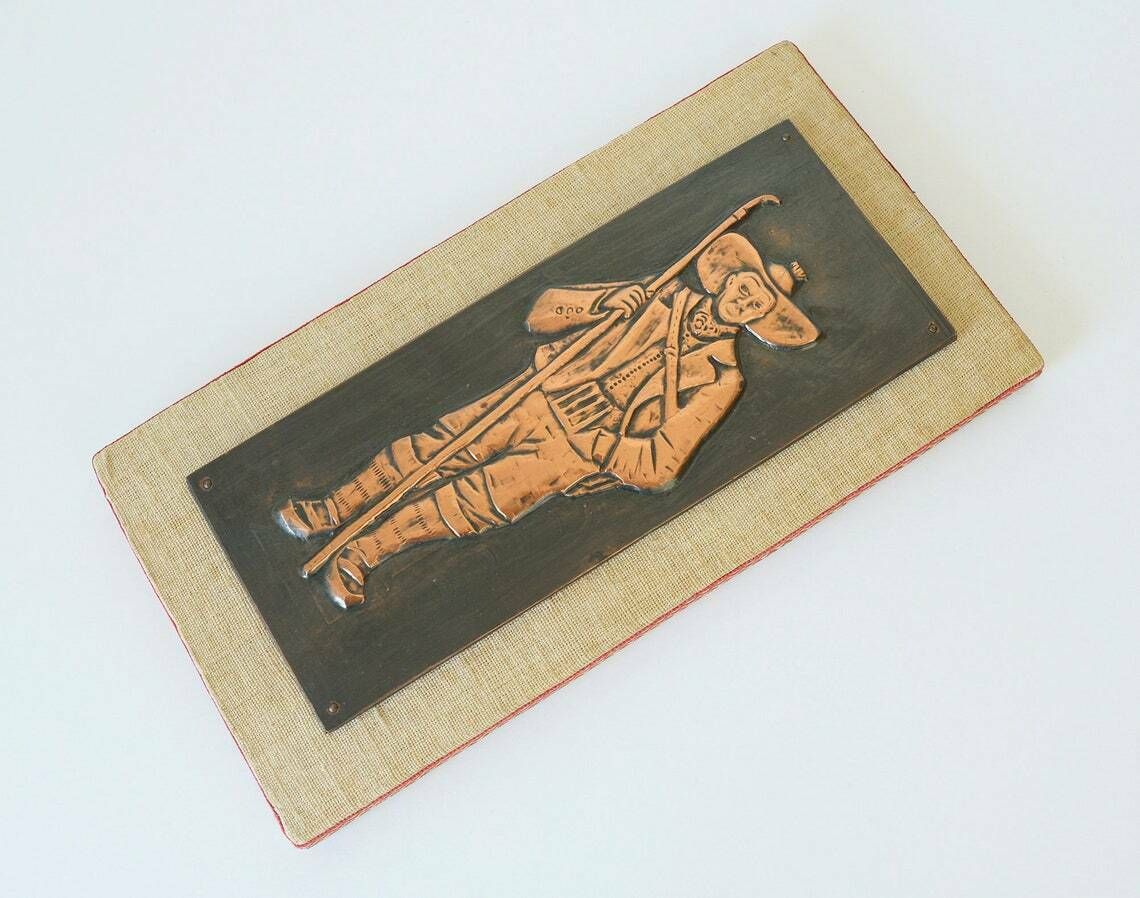 Vintage Handmade Wall Decor / Hanging Copper Bas Relief / Yugoslavia 60's / Folk Art photo furniture