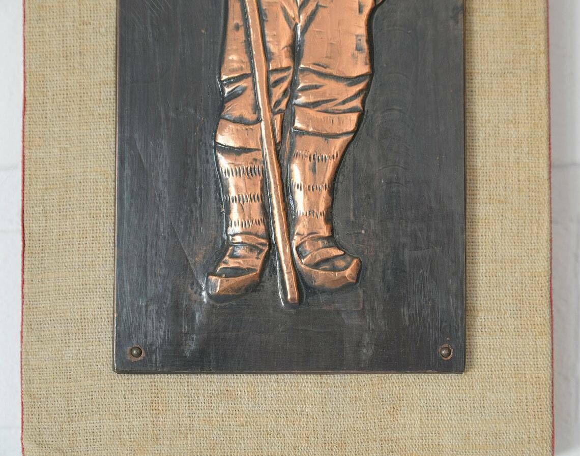 Vintage Handmade Wall Decor / Hanging Copper Bas Relief / Yugoslavia 60's / Folk Art photo vinterior