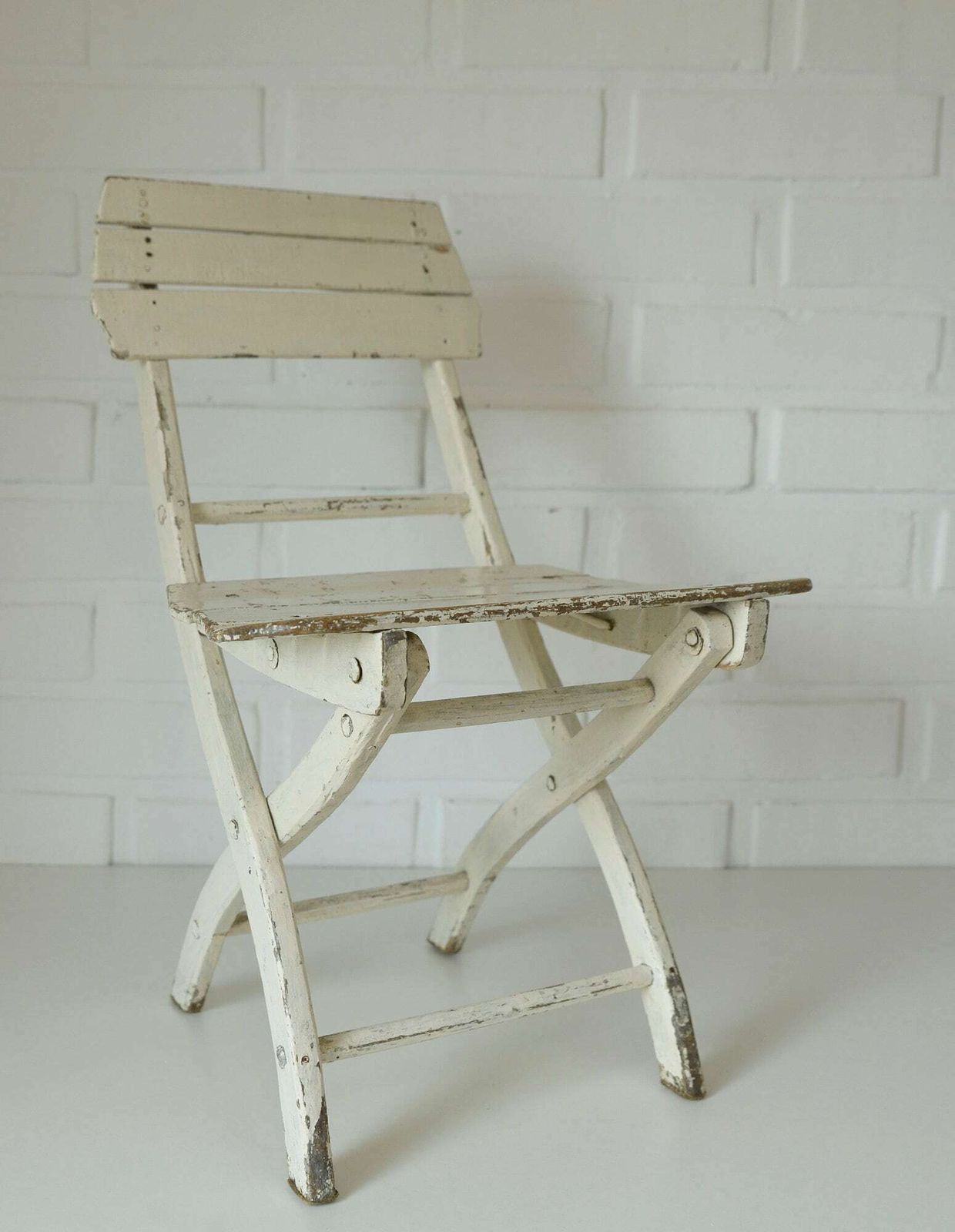 Vintage Wooden Stool / Rustic Folding Chair / Handmade Furniture / White Shabby Chic / Small Wood Stool From Yugoslavia 60's photo furniture