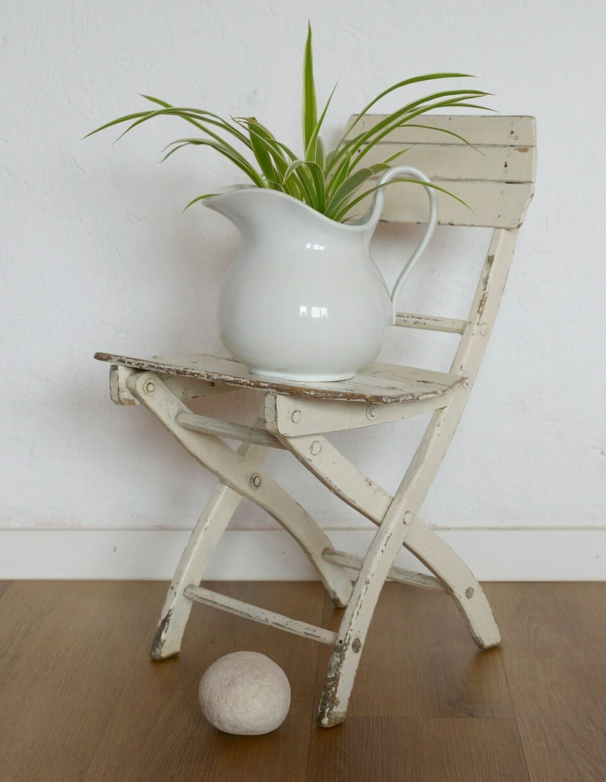 Vintage Wooden Stool / Rustic Folding Chair / Handmade Furniture / White Shabby Chic / Small Wood Stool From Yugoslavia 60's photo vinterior