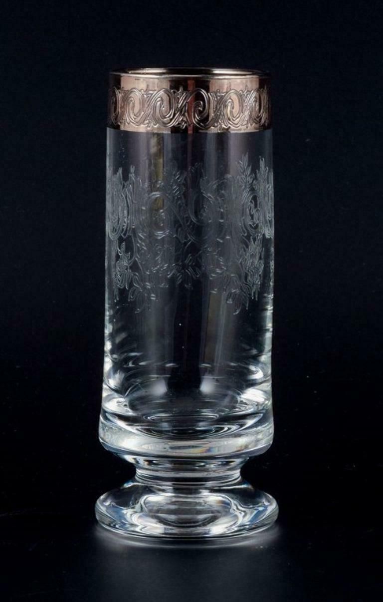 Murano, Italy, Five Mouth Blown And Engraved Drinking Glasses With Silver Rim photo for sale