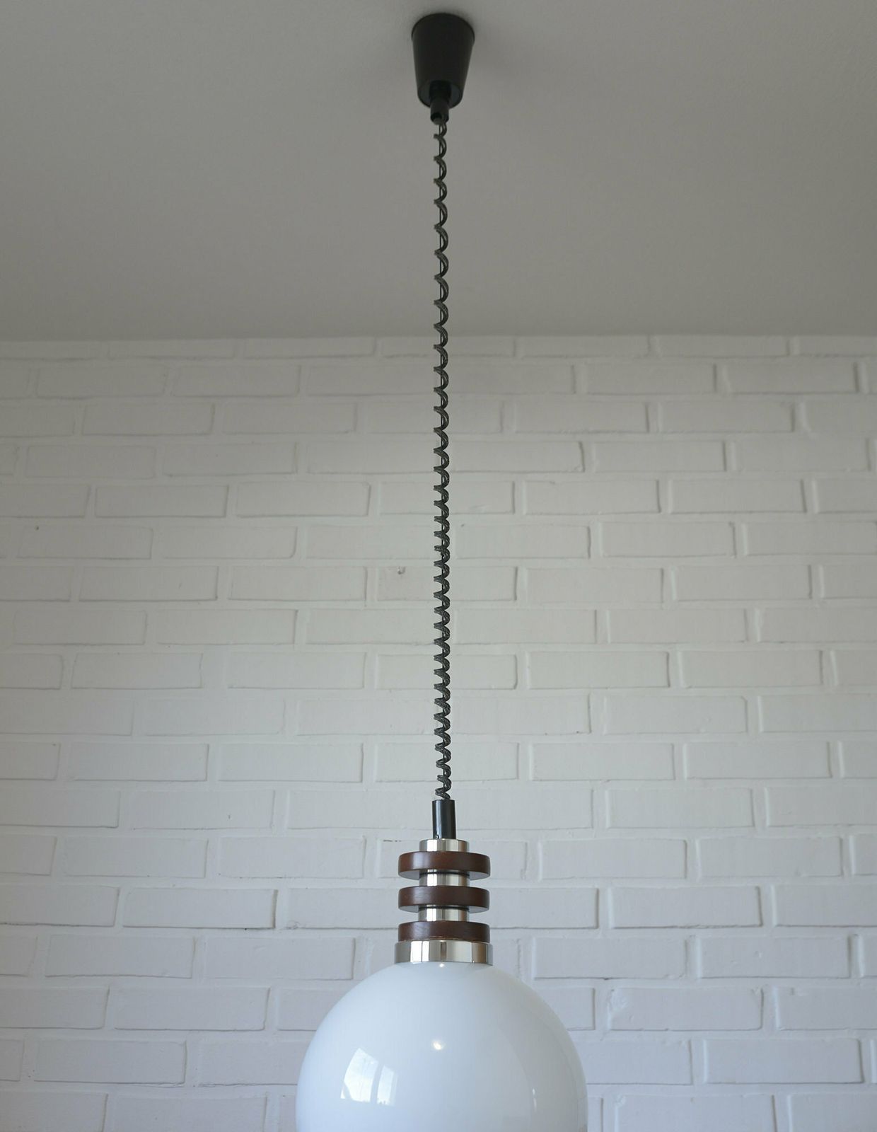 White Vintage Pendant Light / Mid Century Modern / Space Age Glass Light Fixture / Yugoslavia 1970s photo Lighting