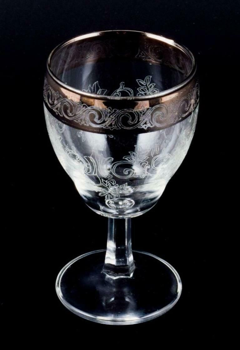 Murano, Italy, Six Mouth Blown And Engraved Port Wine Glasses With Silver Rim photo Home Decor
