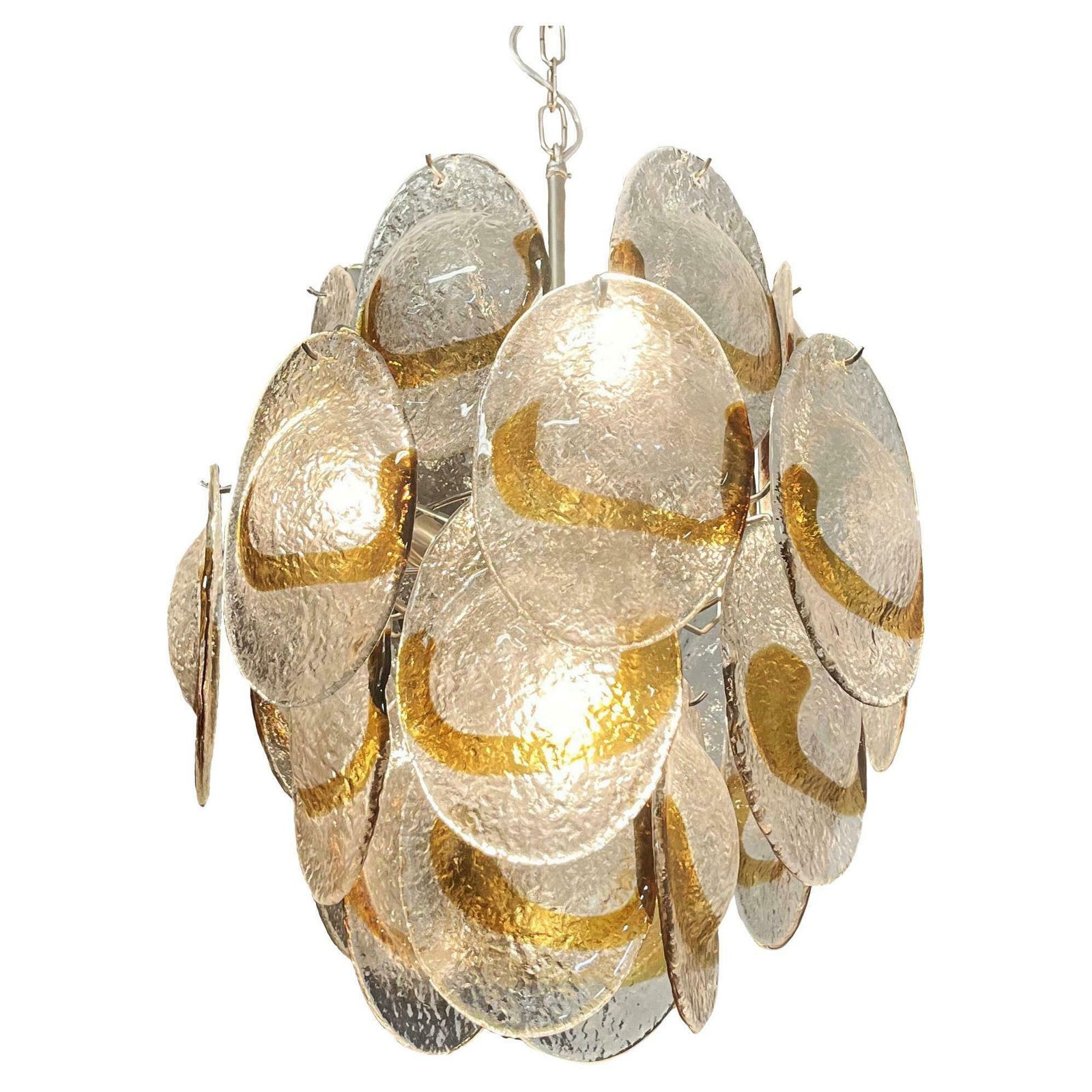 Elegant Vintage Italian Murano Chandelier   24 Clear And Amber