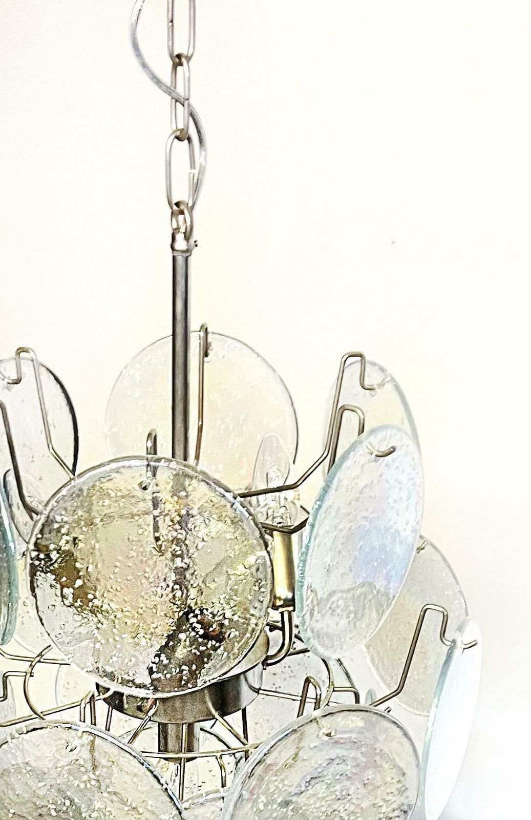 948.0 Beautiful Vintage Italian Murano Chandelier, 24 Iridescent Grit Discs photo