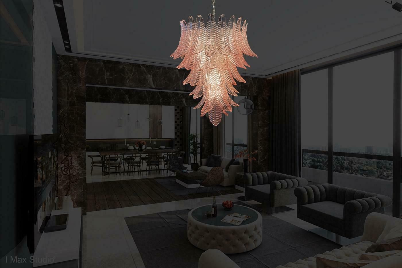 Huge Italian Murano Pink Felci Glass Chandelier   75 Glasses photo furniture