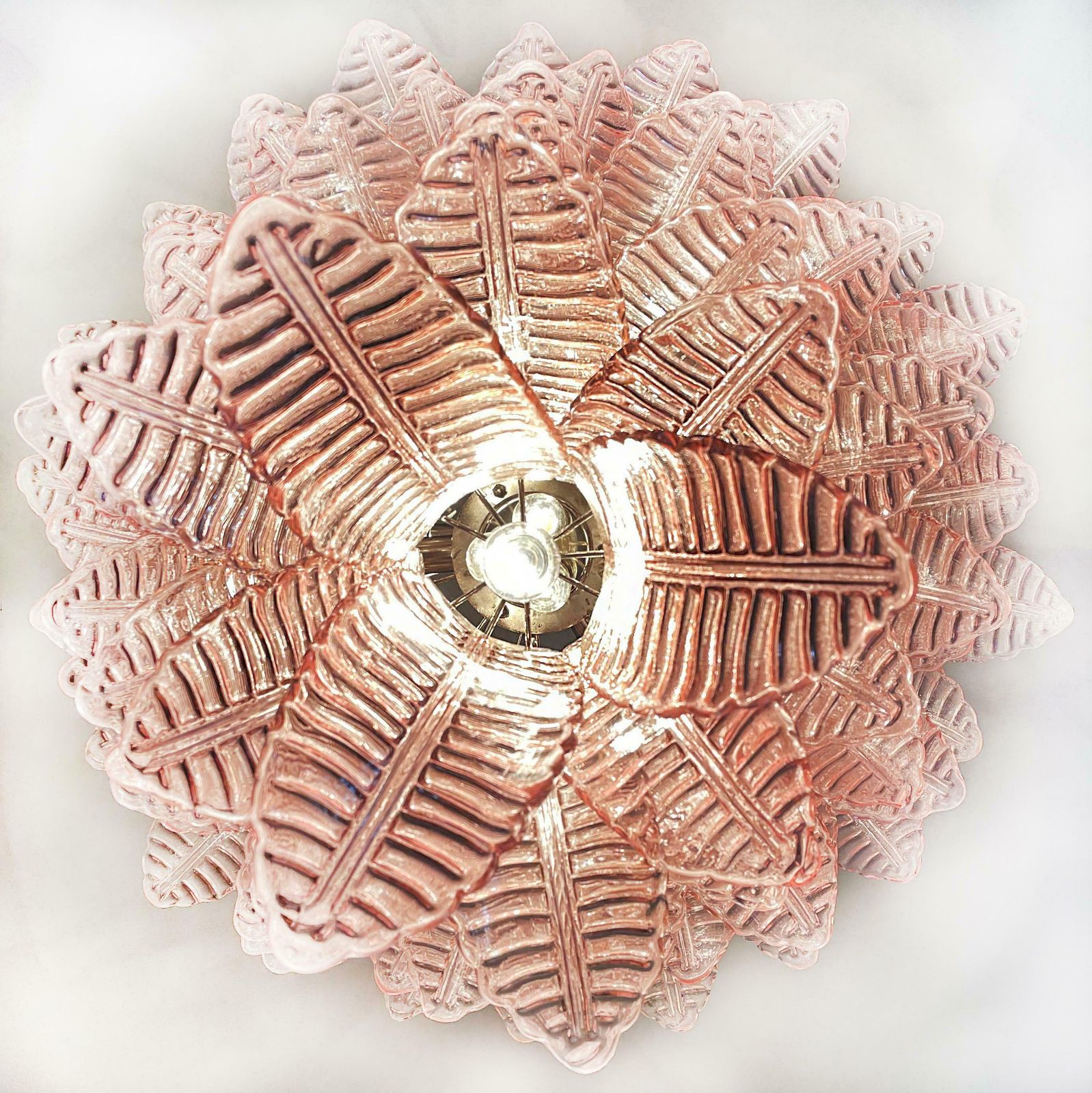 photo vintage Huge Italian Murano Pink Felci Glass Chandelier   75 Glasses