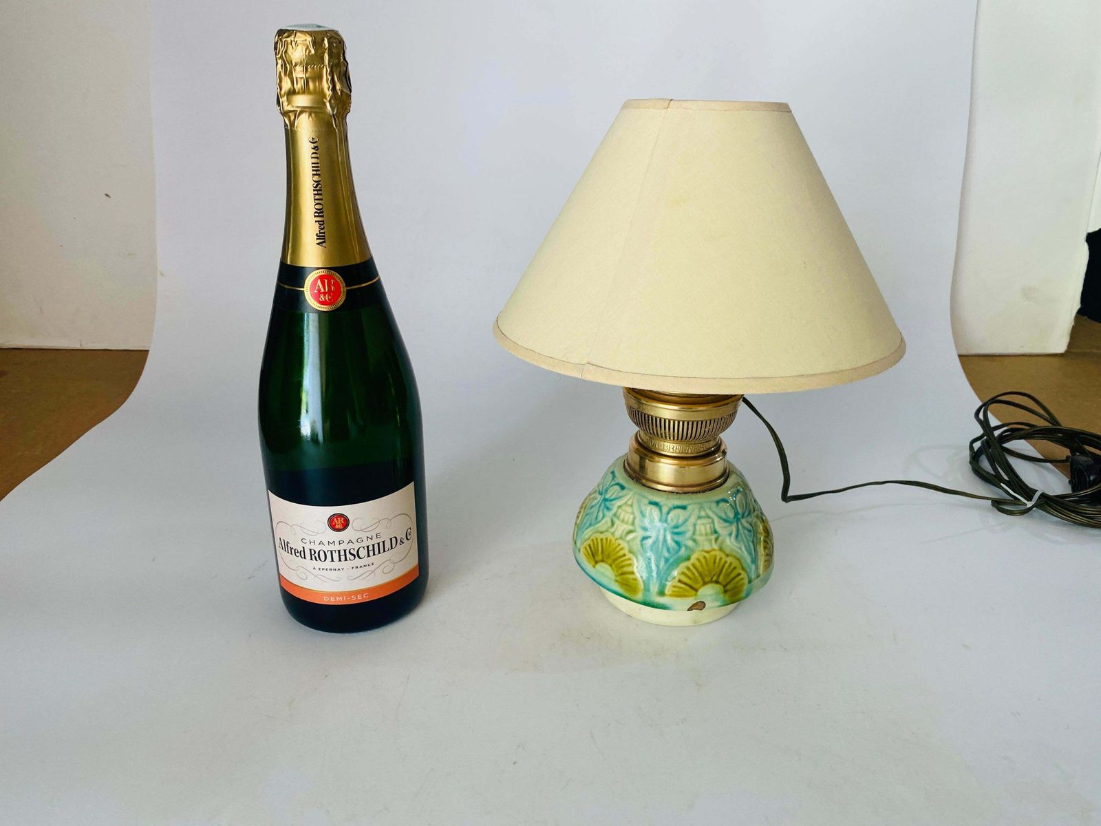 Lighting Majolica Lamp In Crackled Blue And Yellow Colour France 1960 photo