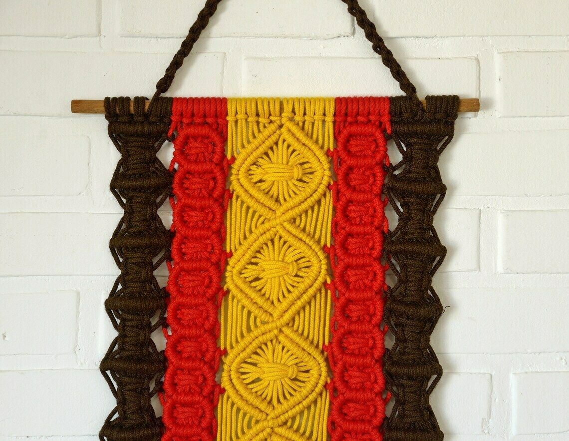Large Macrame Wall Hanging  Vintage Wall Art From 1970s  Boho Home Decor  Mid Century Modern Woven