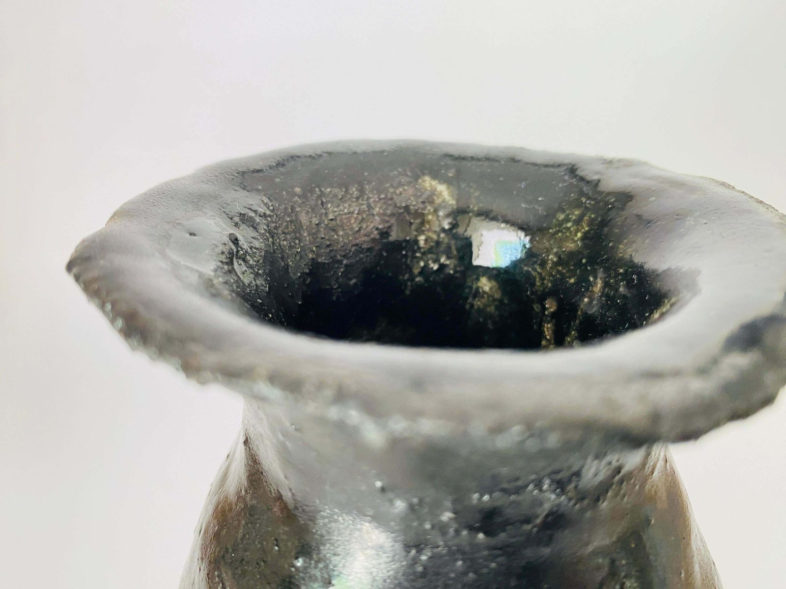 Black Classic Form Vase Smooth Iron Like Black Glaze France Circa 1970 photo vintage