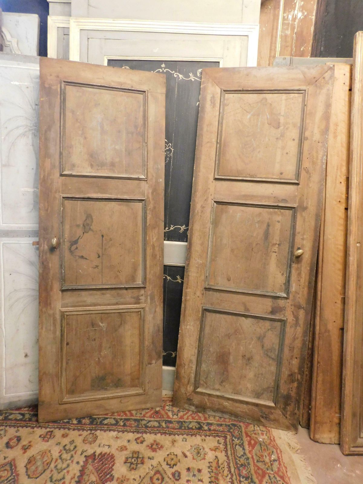 Set Of 2 Walnut Wood Panelled Doors, 18th Century Italy photo furniture