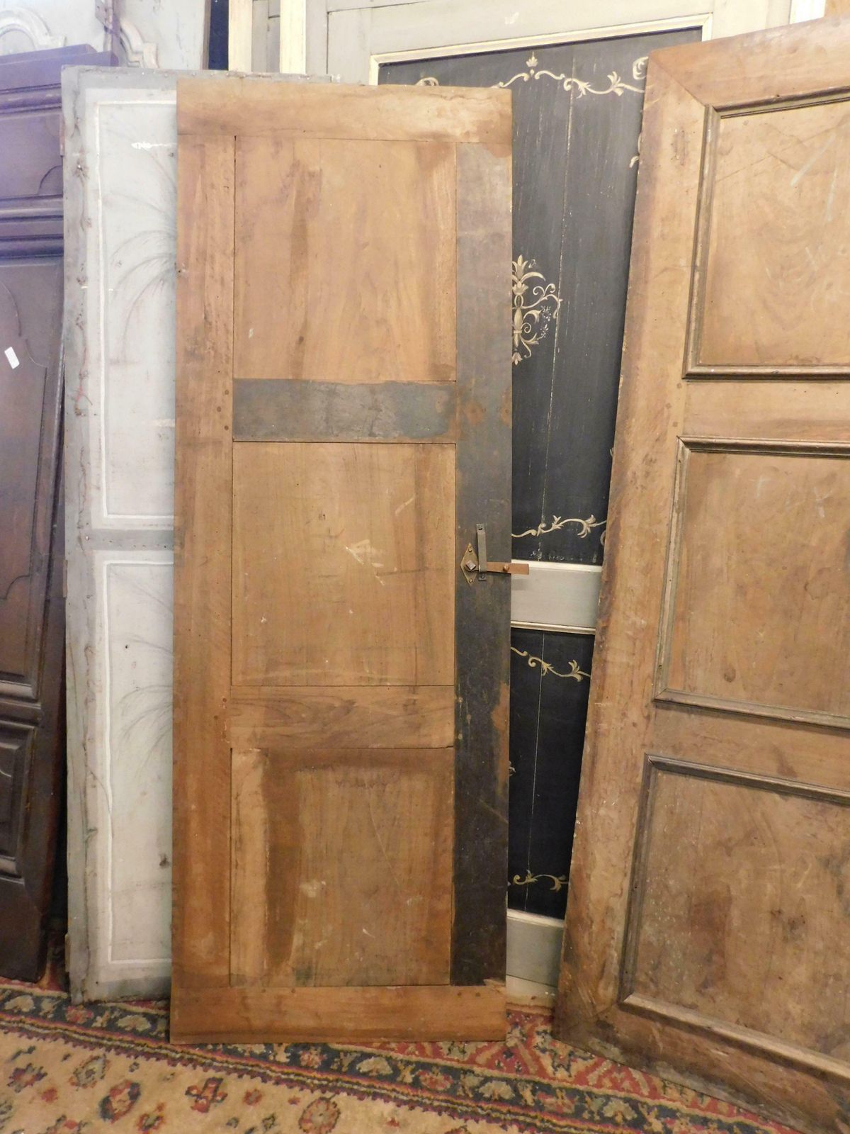 Set Of 2 Walnut Wood Panelled Doors, 18th Century Italy photo vintage