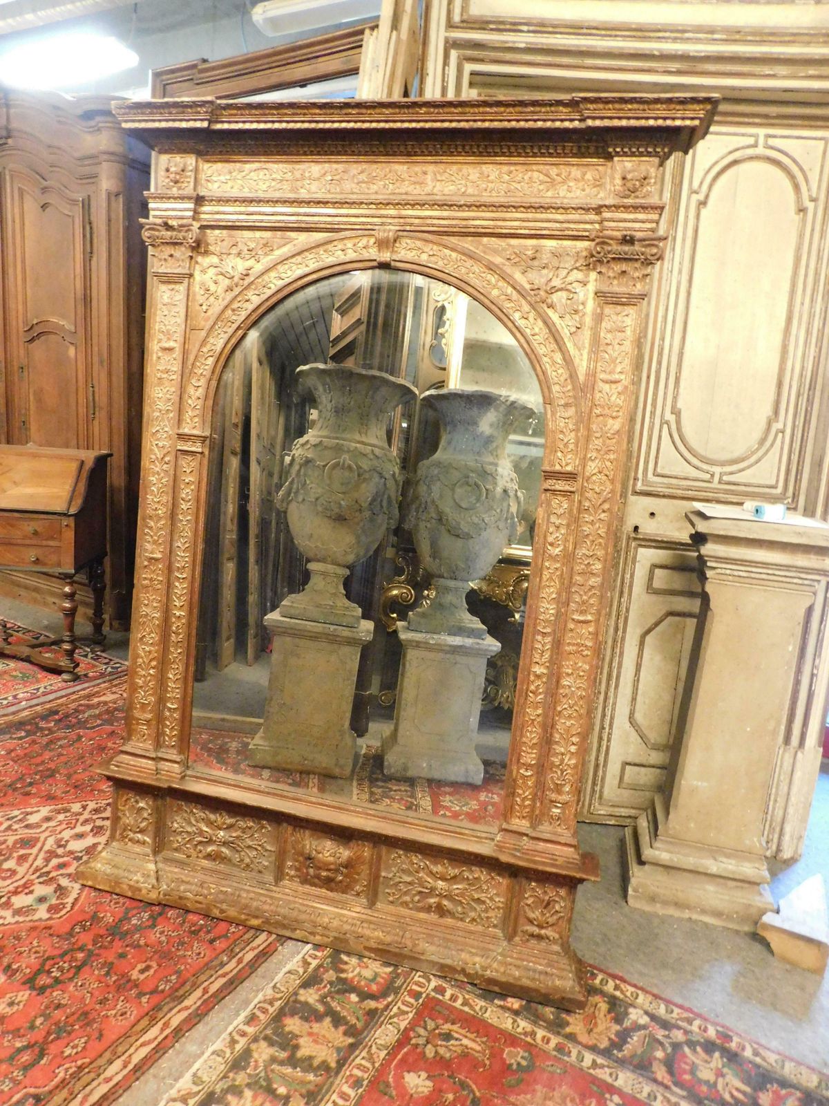 Ancient Gilded And Carved Floor Mirror, 19th Century Italy photo vintage