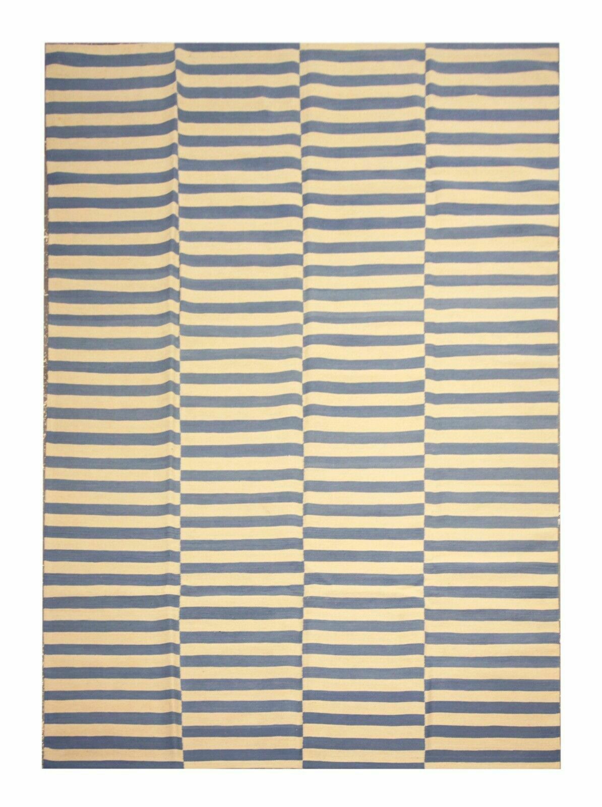Blue Striped Kilim Rug Wool Area Rug, Modern Scandinavian Kilims 198x295cm