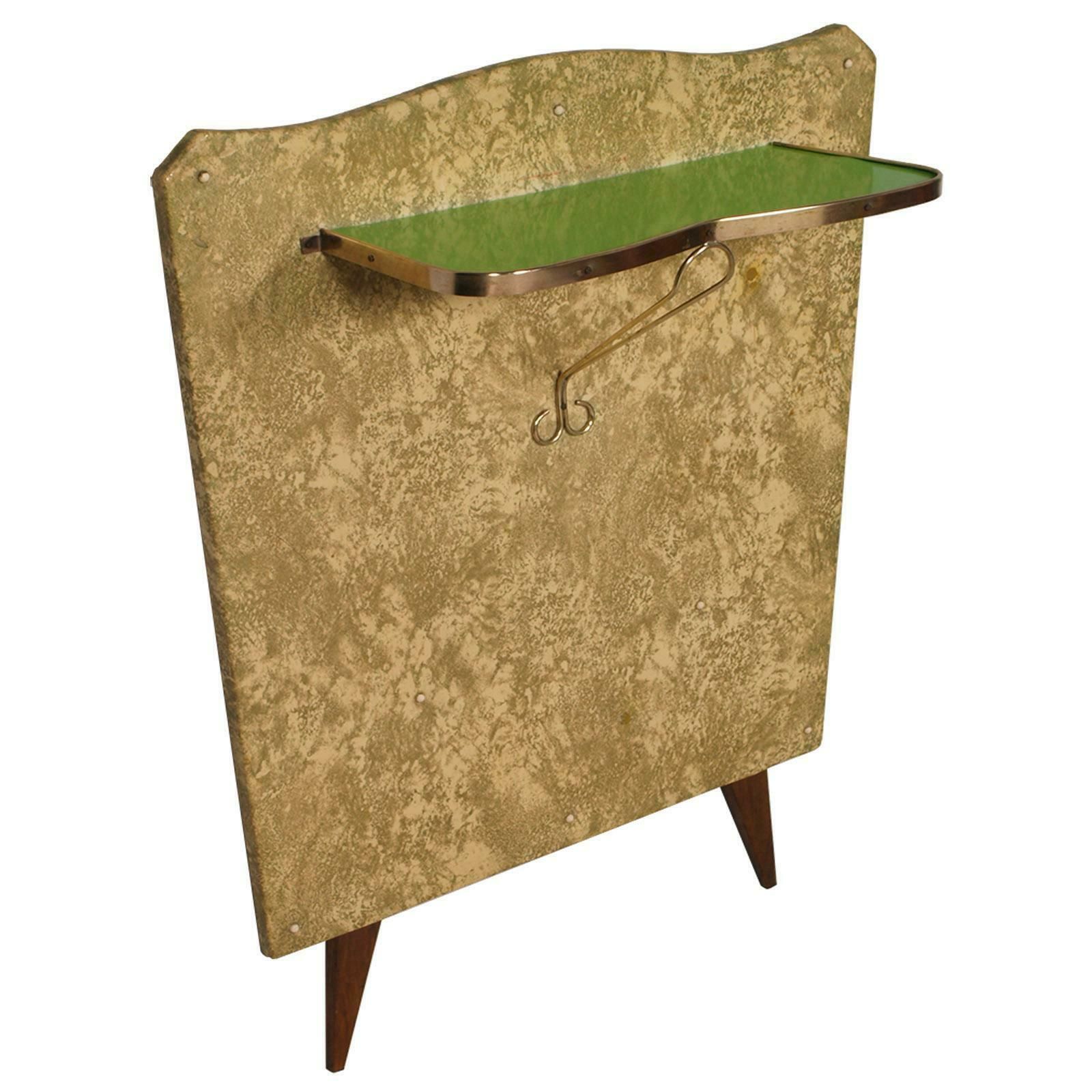 Midcentury Console In Gilded Brass And Plasticized Fabric Brugnoli Mobili Cantù photo furniture