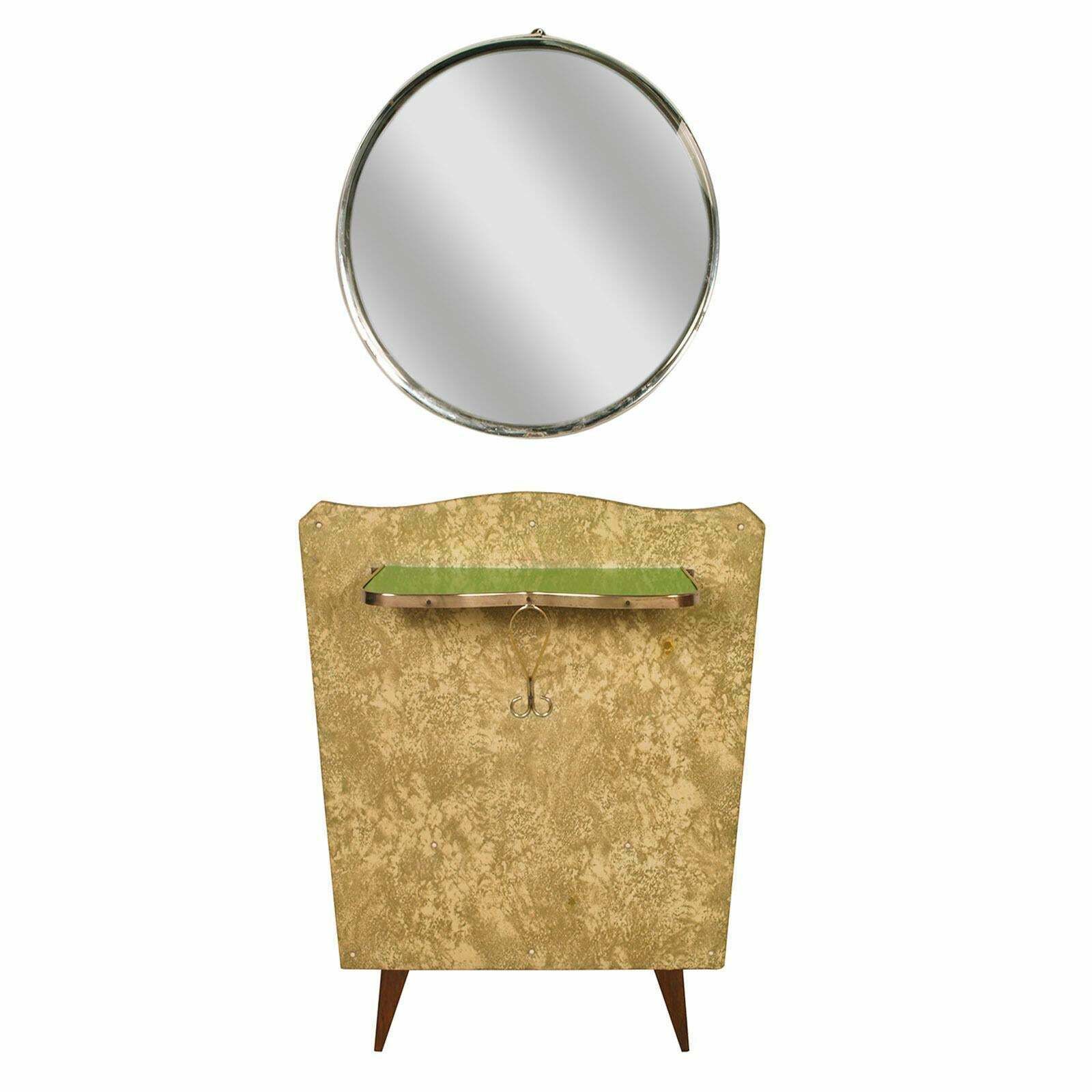 Midcentury Console In Gilded Brass And Plasticized Fabric Brugnoli Mobili Cantù photo Furniture