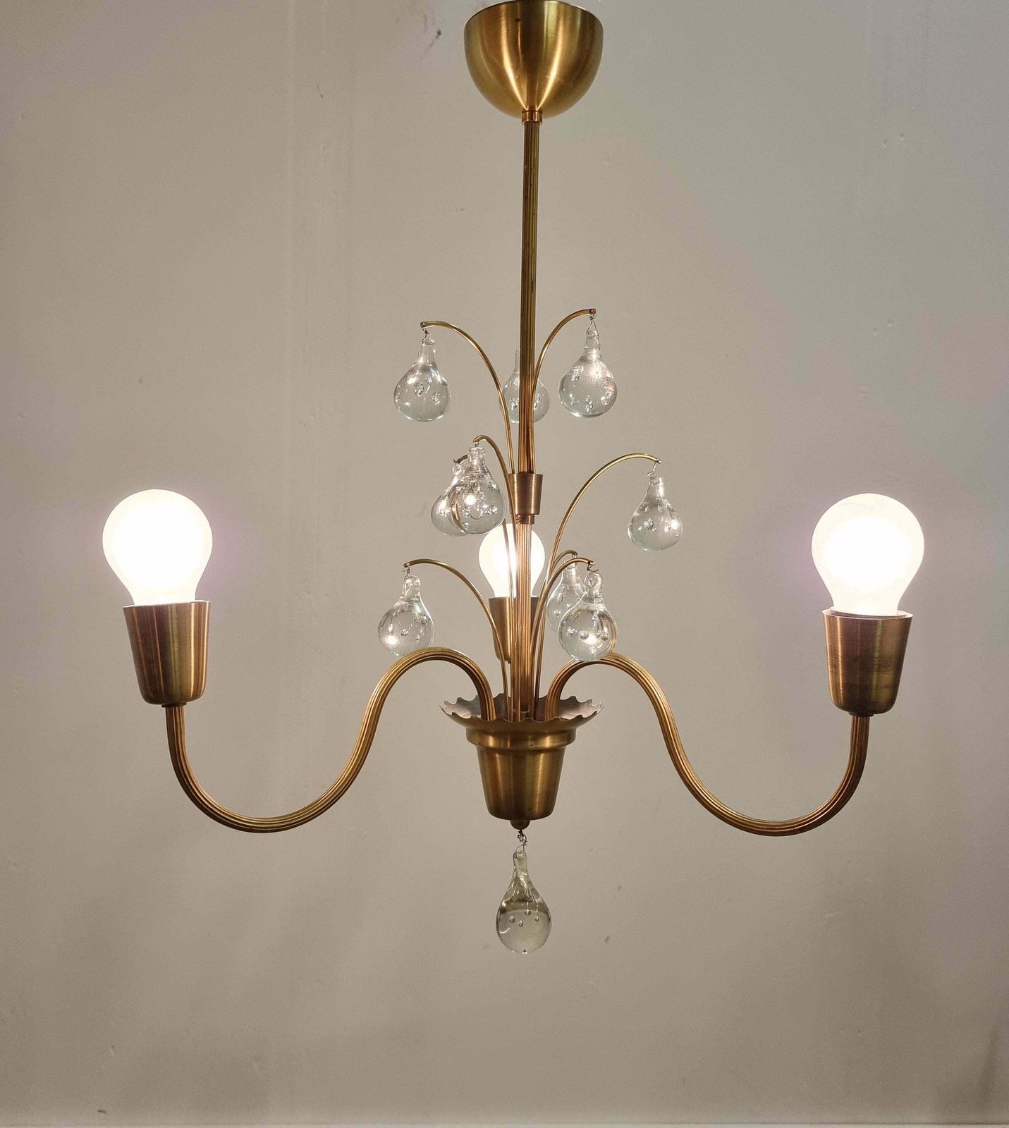Swedish Grace, Decorative Brass & Glass Pendant / Chandelier, 1940/50s photo furniture