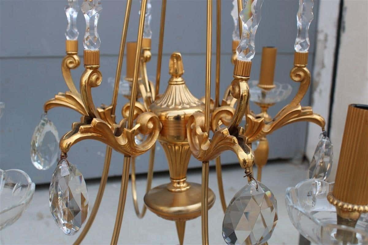 Italian Mid Century Cristal And Gold Brass Pair Chandelier photo Lighting