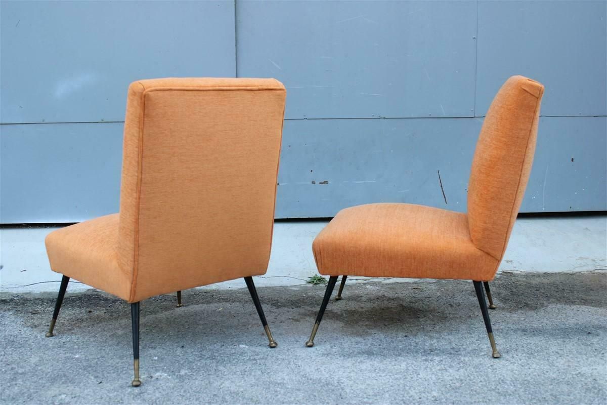 photo for sale Pair Of Bedroom Chairs Gigi Radice Minotti Velvet Orange Brass And Metal Feet