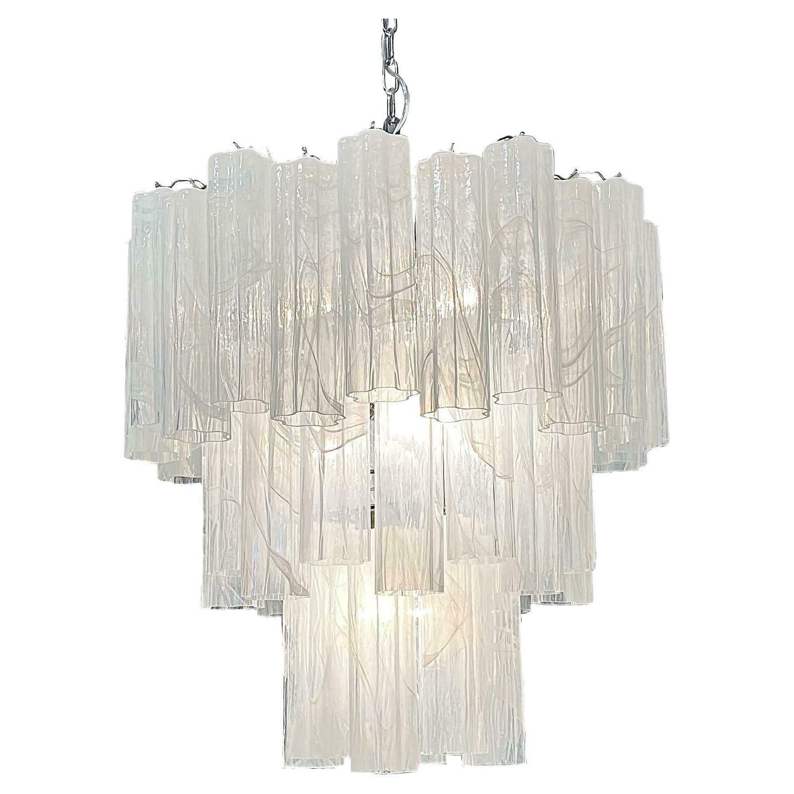 Beautiful Big Three Tier Murano Glass Tube Chandelier   White Albaster