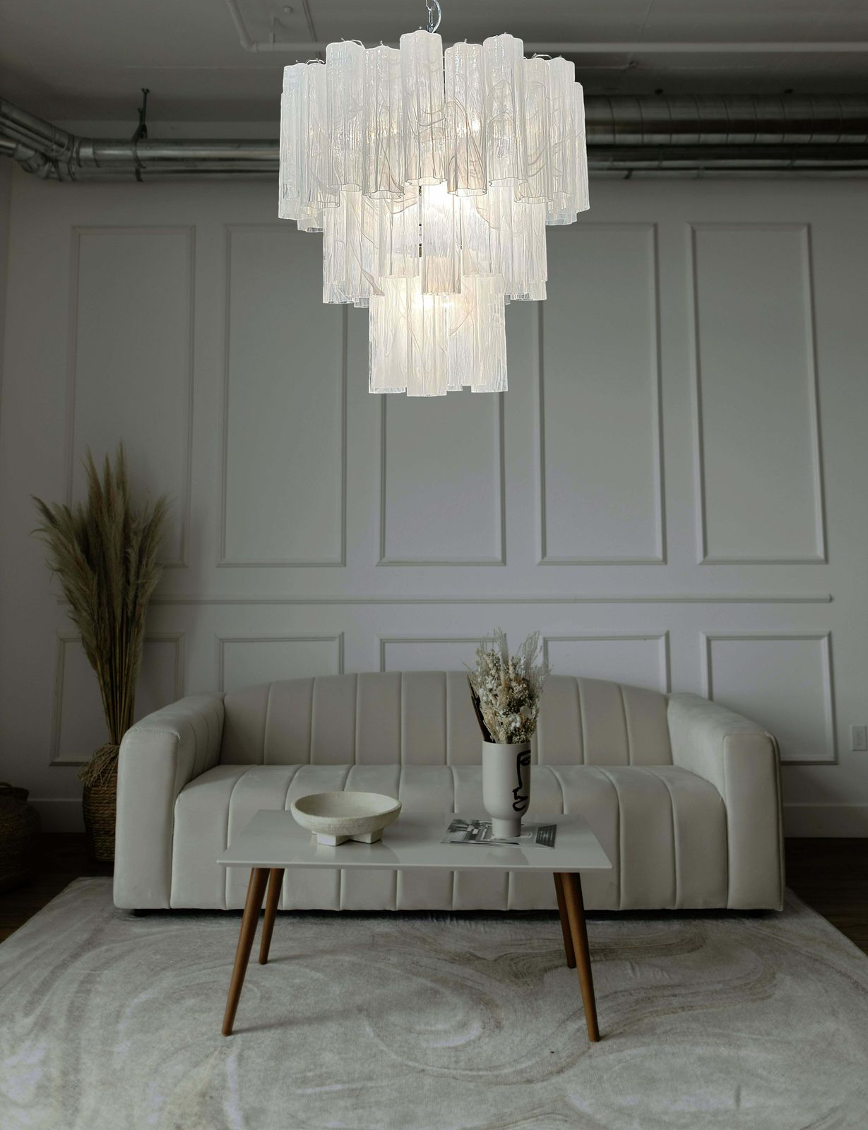Beautiful Big Three Tier Murano Glass Tube Chandelier   White Albaster photo 1738.0