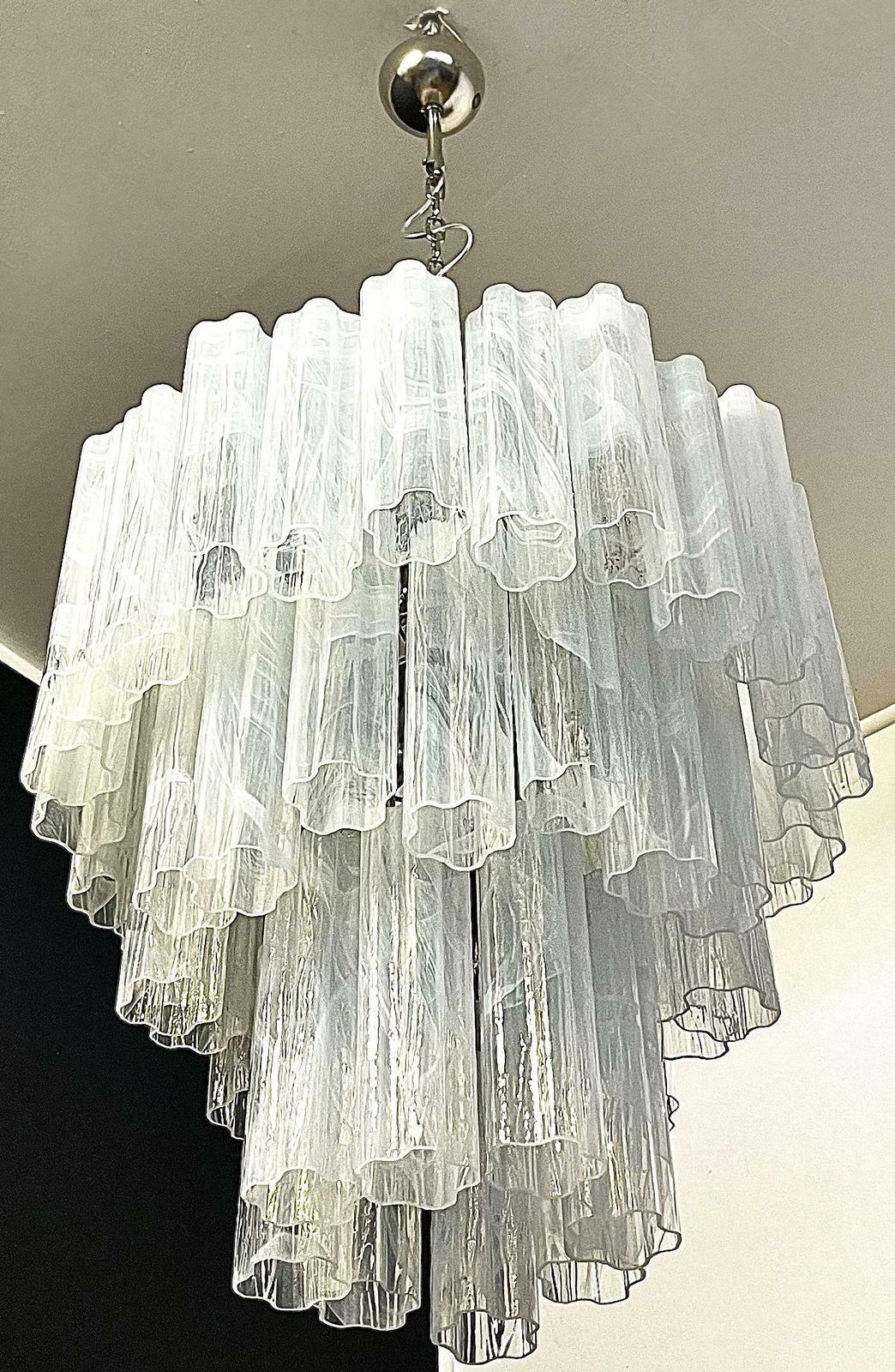 Lighting Beautiful Big Three Tier Murano Glass Tube Chandelier   White Albaster photo