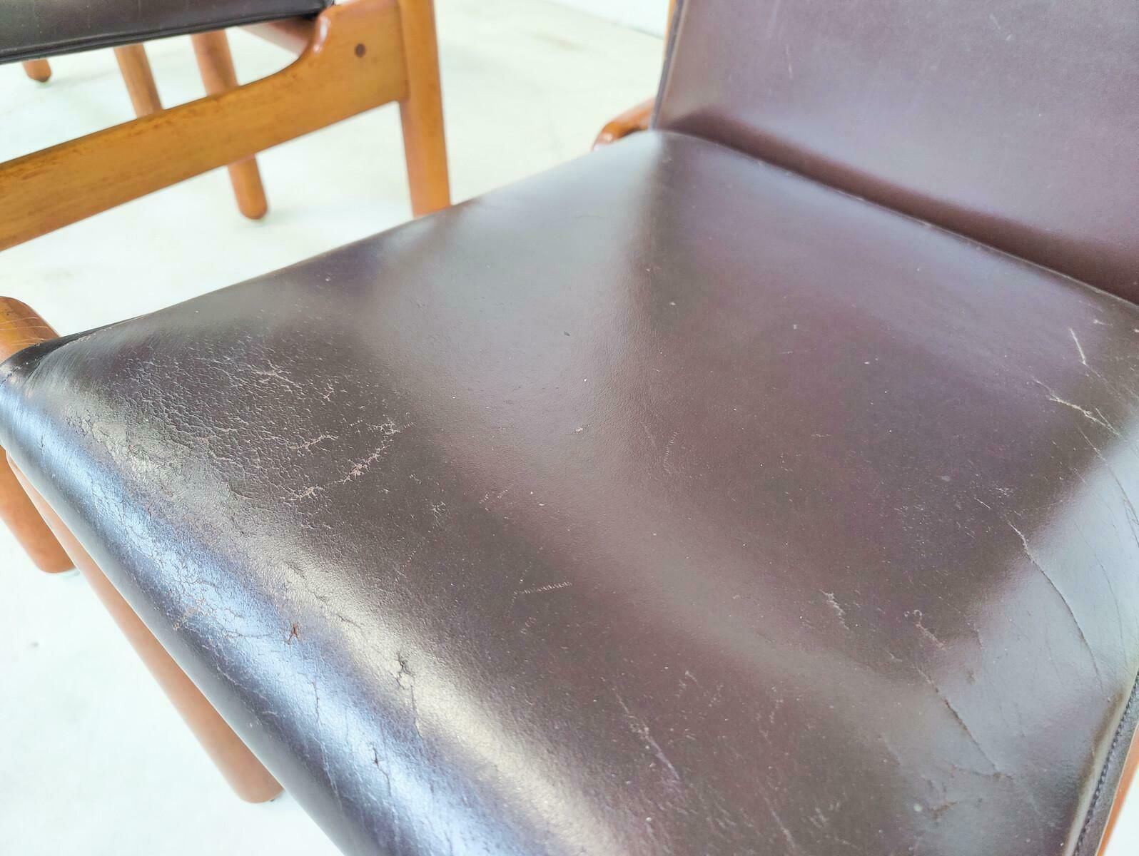 Mid Century Modern Set Of 4 Leather Dining Chairs By Ilmari Tapiovaara photo 4425.0