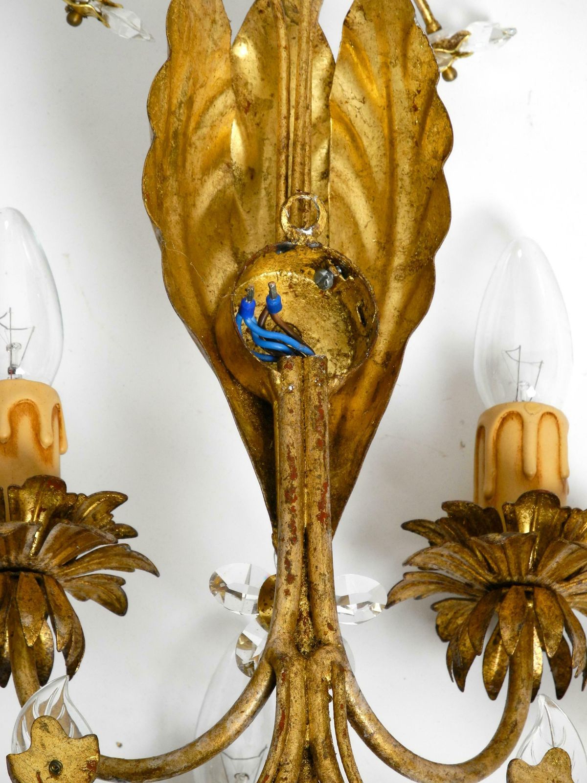 photo furniture Pair Of Elegant Gold Plated Italian 1980's Floral Regency Murano Glass Sconces