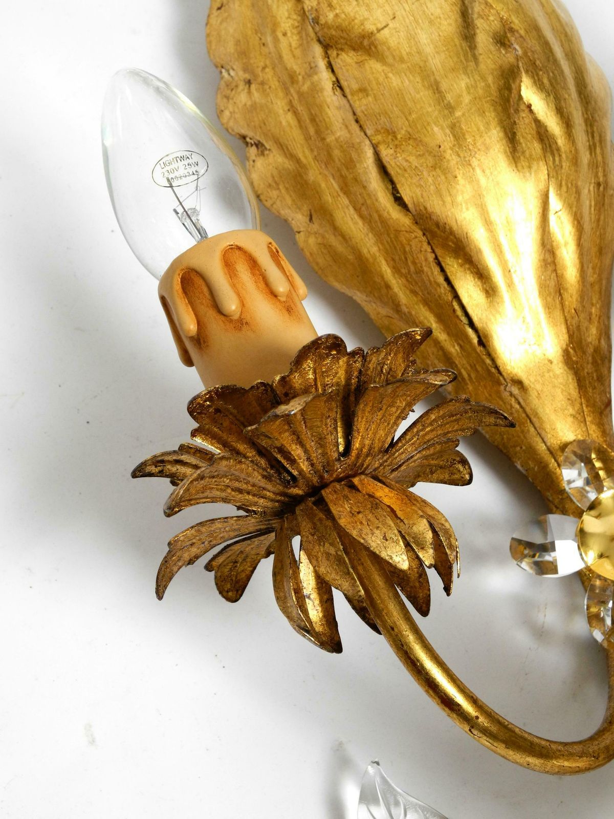 Lighting Pair Of Elegant Gold Plated Italian 1980's Floral Regency Murano Glass Sconces photo