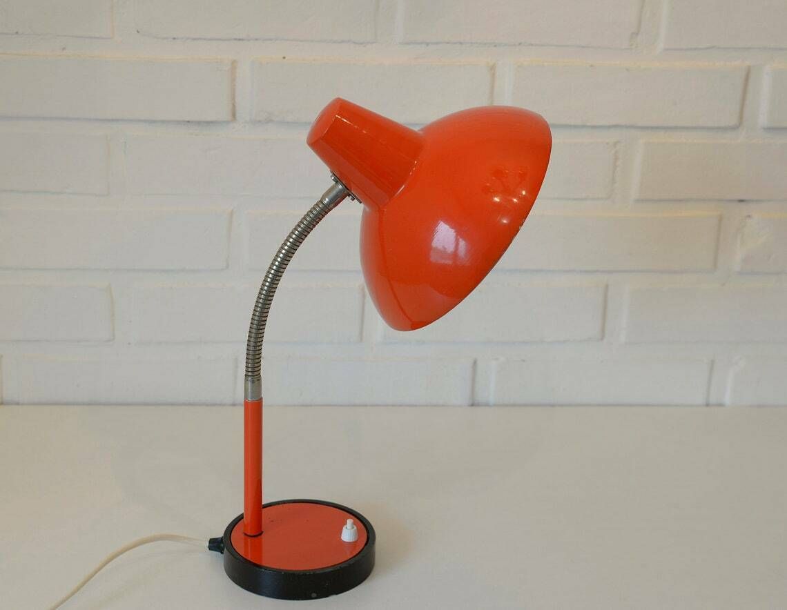 Vintage Desk Lamp  Orange  Red  Industrial Gooseneck Table Light  Made In Yugoslavia In 1970's photo vinterior