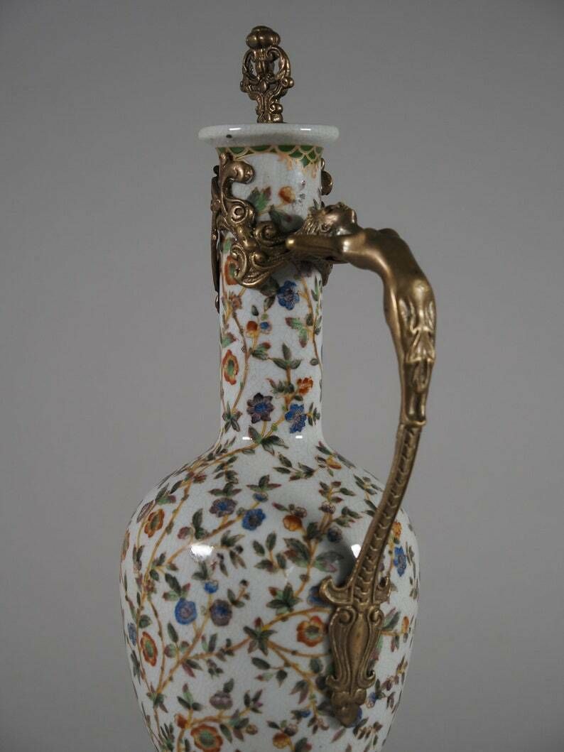 Porcelain With Bronze Art Nouveau Carafe , Gift, Home Deco photo vinterior