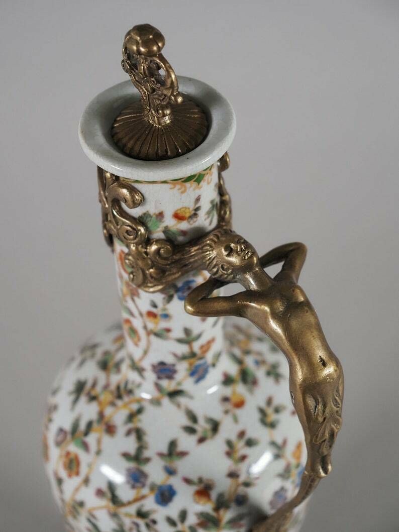 Porcelain With Bronze Art Nouveau Carafe , Gift, Home Deco photo buy