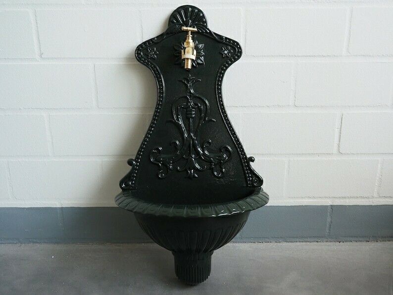 Antique Style Wall Fountain Cast Aluminum Sink Green Height 65 Cm