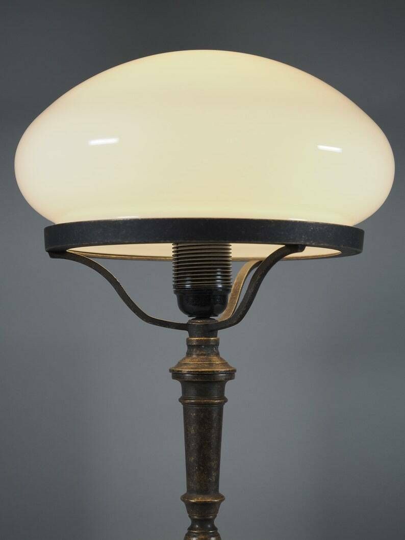 Vintage Art Deco Banker Style Table Lamp With White Glass Shade   Nightstand Lamp With Delux Design ,Elegant Desk photo for sale