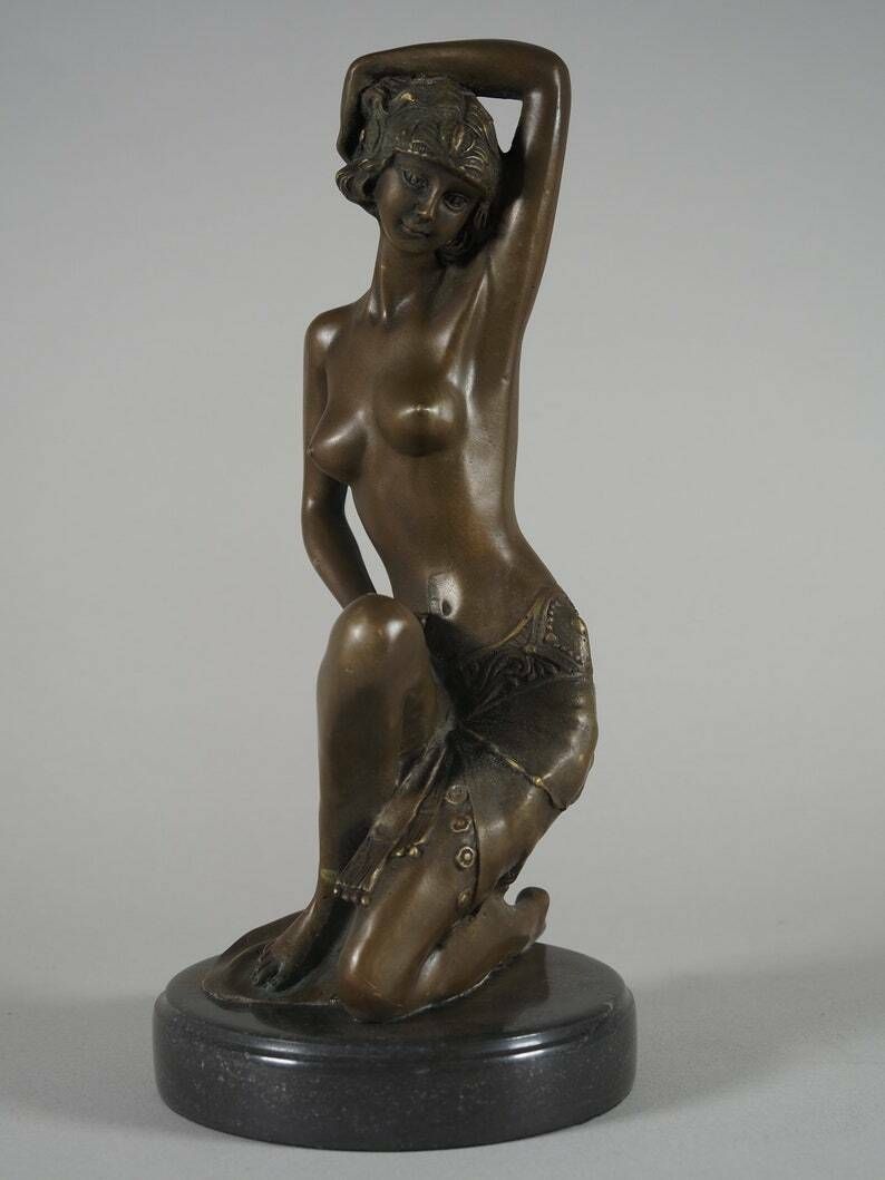 Art Deco Dancer Woman Bronze Sculpture, Bronze Sculpture On Marble Base, Dancing Woman, Signed Milo, Gift Idea photo furniture