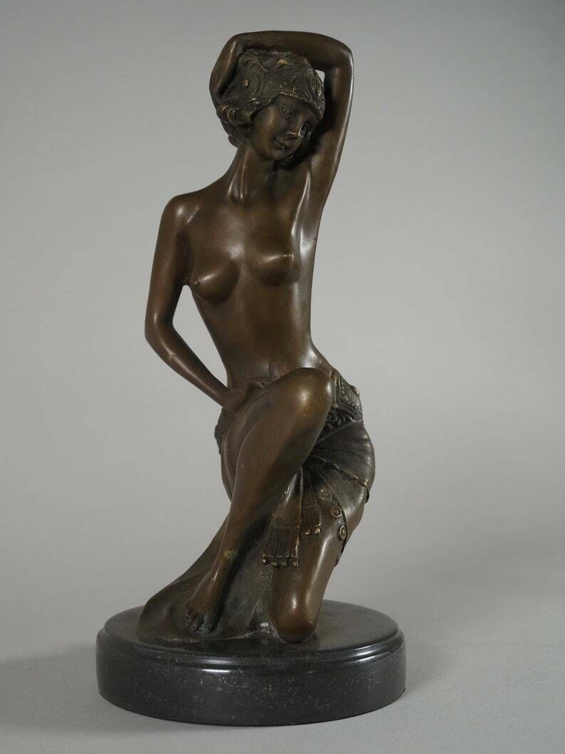 Art Deco Dancer Woman Bronze Sculpture, Bronze Sculpture On Marble Base, Dancing Woman, Signed Milo, Gift Idea photo for sale