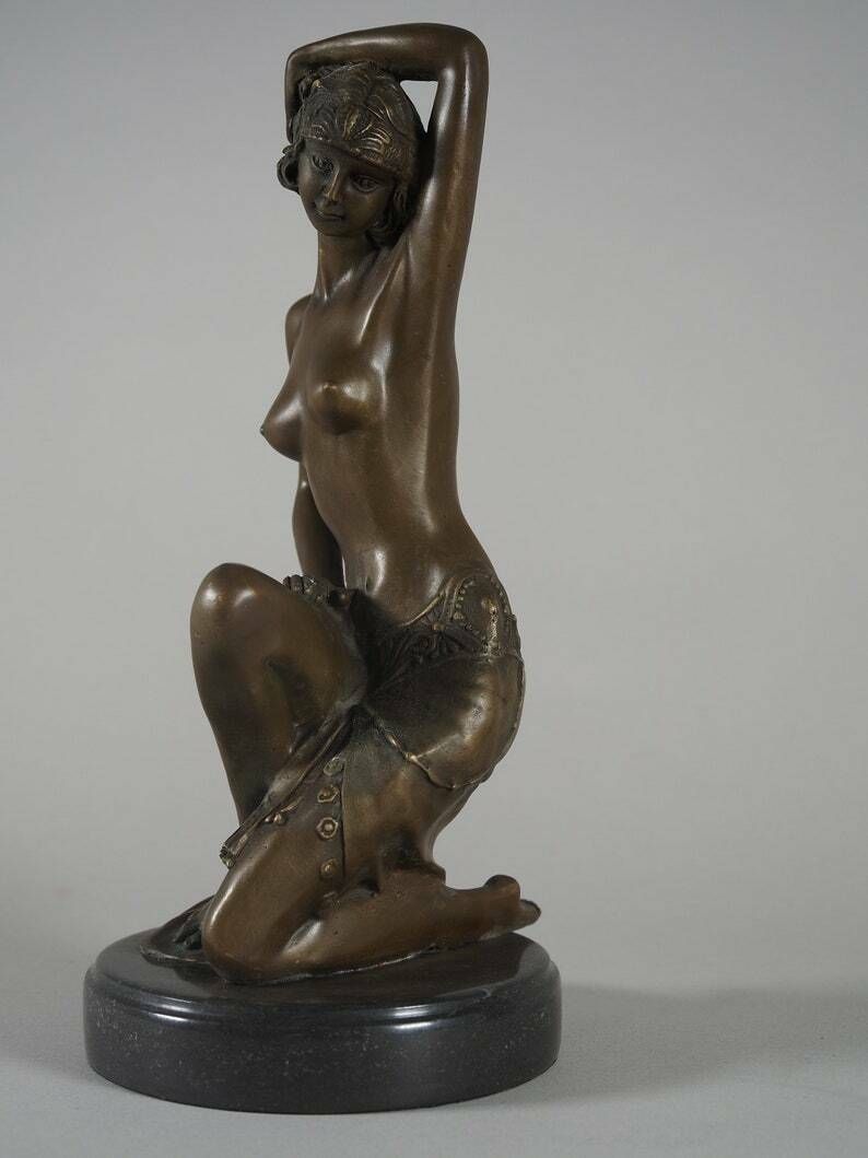 Art Deco Dancer Woman Bronze Sculpture, Bronze Sculpture On Marble Base, Dancing Woman, Signed Milo, Gift Idea photo Home Decor