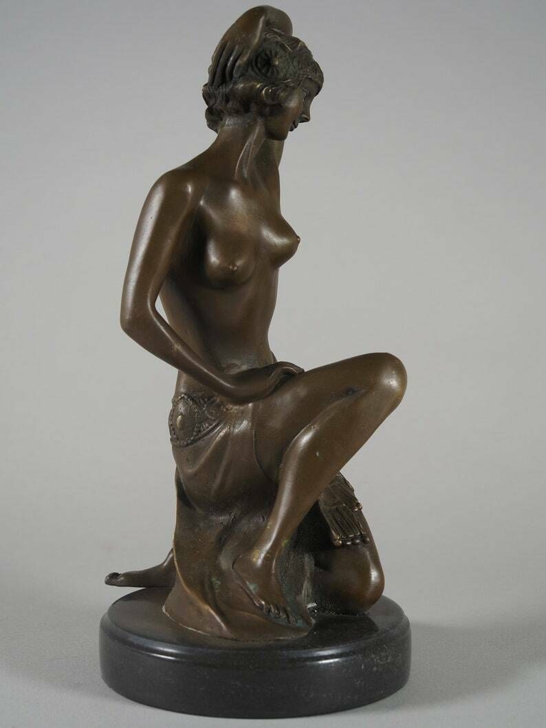 photo furniture Art Deco Dancer Woman Bronze Sculpture, Bronze Sculpture On Marble Base, Dancing Woman, Signed Milo, Gift Idea