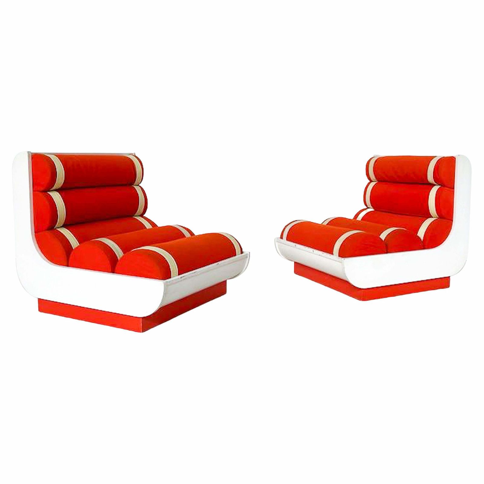 Mid Century Modern Pair Of Italian Red Armchairs, 1960s   Orignal Upholstery