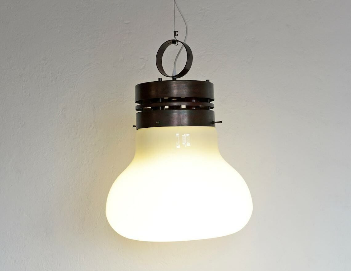 Brutalist Vintage Pendant Light / Xl Rustic Copper Loft Chandelier / Mid Century Modern / Hand Blown Glass / Yugoslavia 80's photo furniture